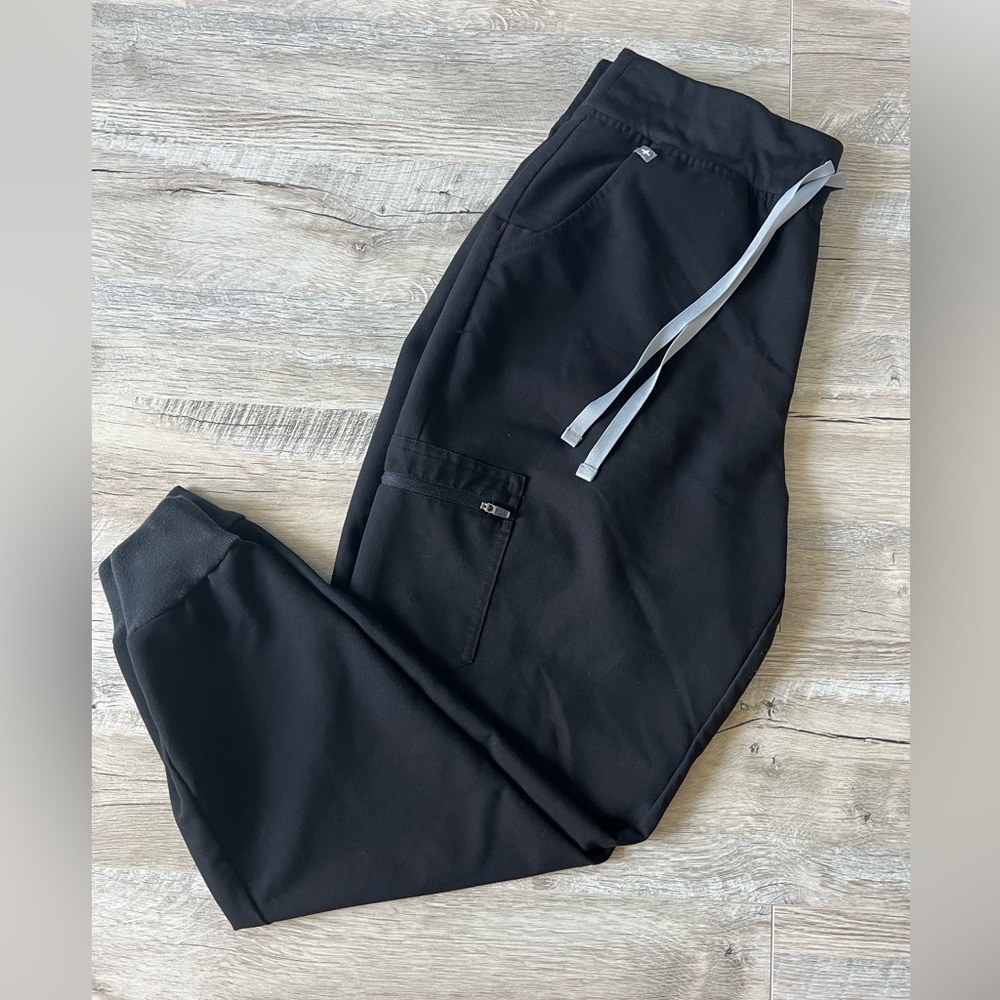Figs Black Track Pants Scrubs with Gray Accents